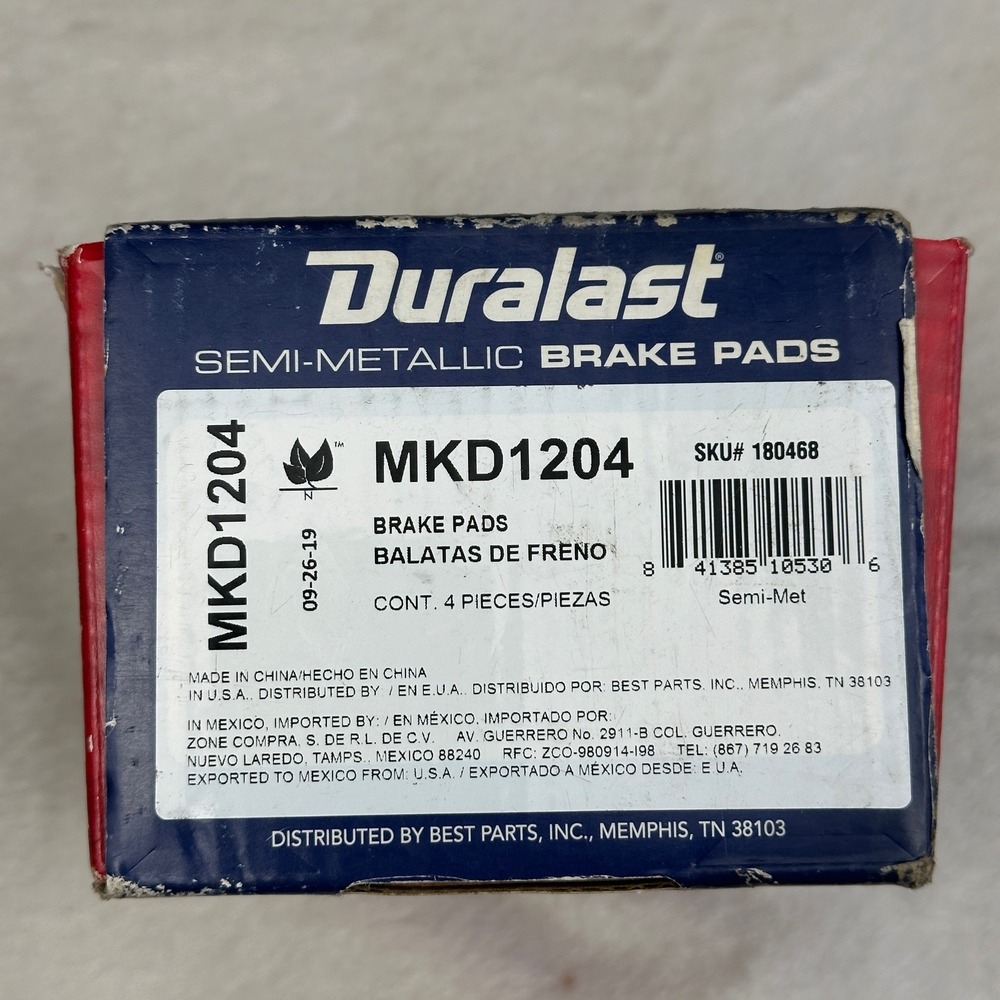 Duralast MKD1204 Semi Metallic Brake Pads Set 4 Pieces New